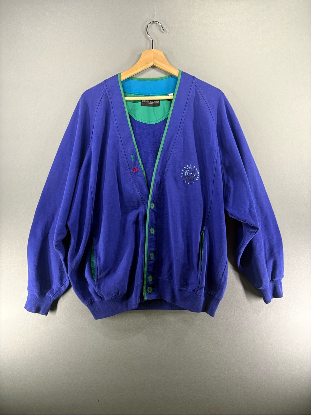 Vintage Pierre Balmain Paris Sport  Men Cotton  Cardigan Size XL Purple Classic